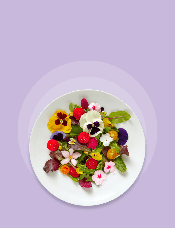 Banner of mixed edible flowers in a plate available for sale at freshleafuae